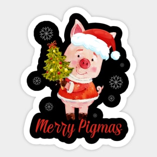 Cute Reindeer Pig In Santa's Hat Merry Pigmas Christmas Gift Sticker